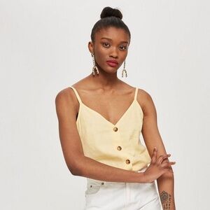 Topshop Women Button Down Linen Camisole Tank Top Size 6